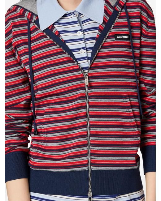 Miu Miu Red Striped Zip-Up Hoodie