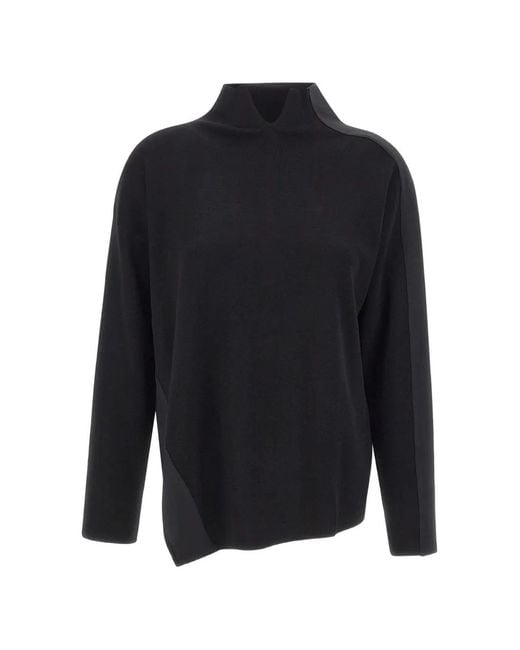 Elena Miro Blue Asymmetrical-Hem High-Neck Sweater