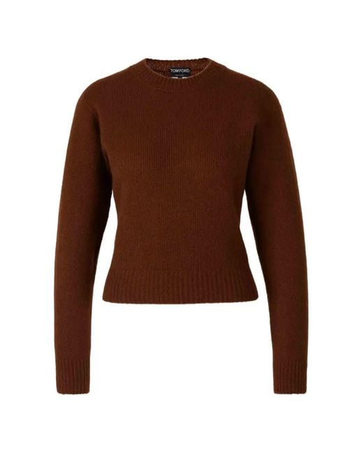 Tom Ford Brown Ribbed-Trim Crew-Neck Sweater