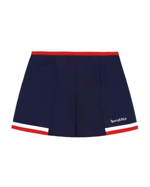 Sporty & Rich Blue Pleated Panelled Mini Skirt