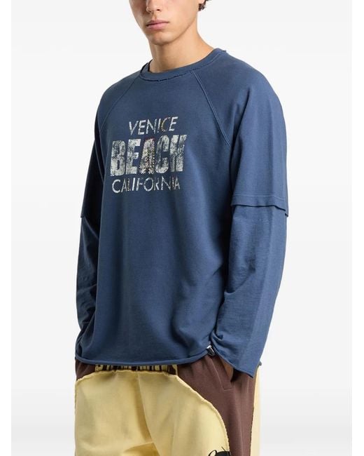 Palm Angels Blue Cali Vibes Layered Tee for men