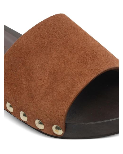 Angel Alarcon Brown Round Toe Studded Suede Sandals