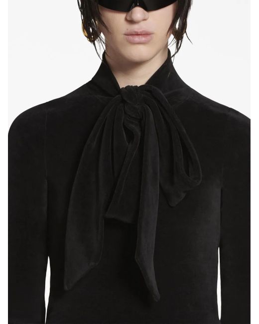 Balenciaga Black Scarf-Detail Velvet Top
