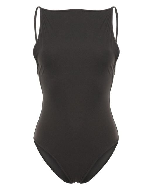 Totême  Black Plain Low-back Swimsuit