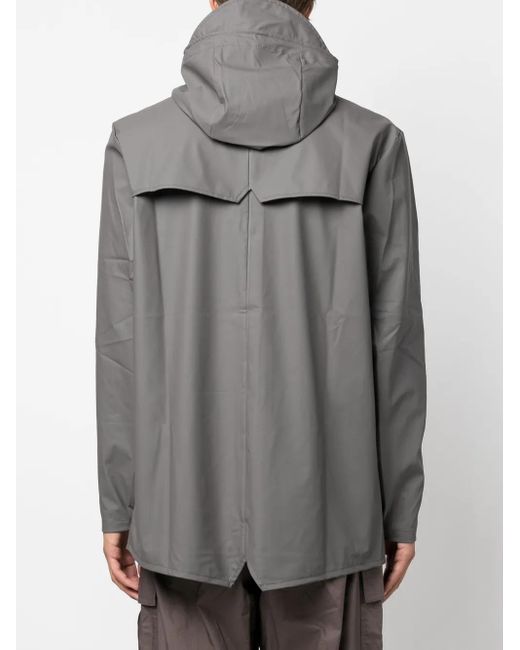 Rains Gray Drawstring-Hood Press-Stud Parka Coat