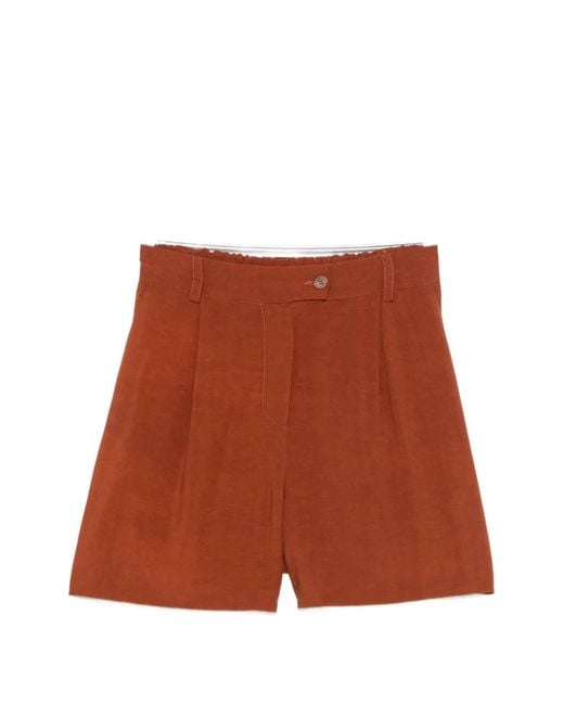 Kaos Brown Pleated High-Waisted Shorts