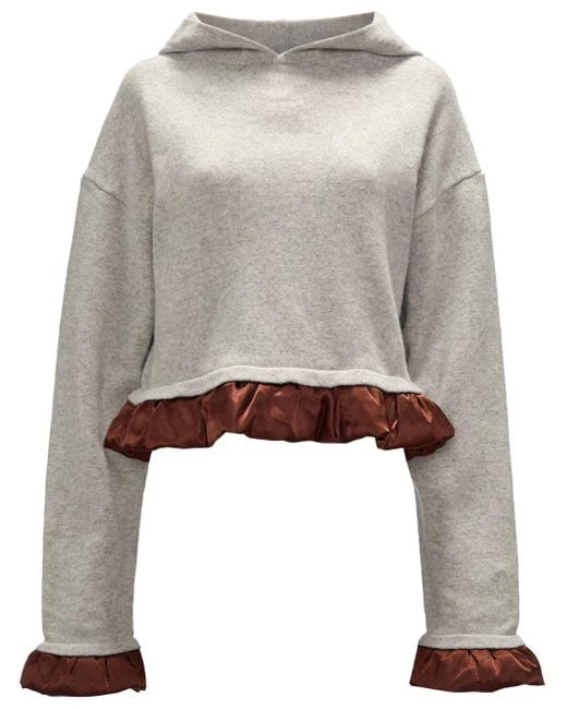 J.W. Anderson Gray Satin-Trimmed Cropped Hoodie