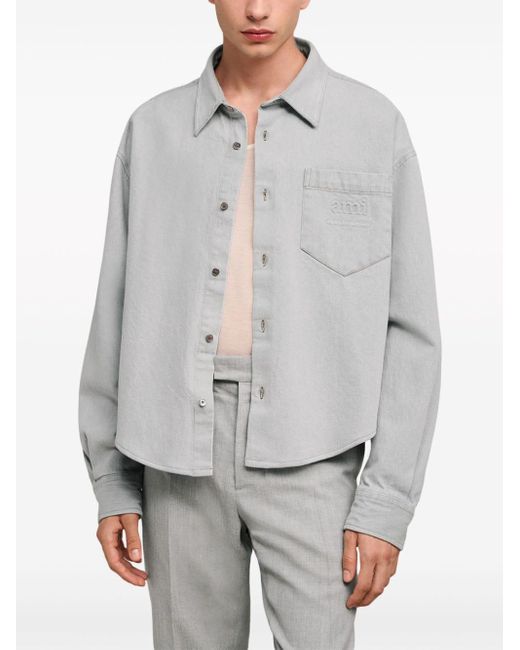 Camisa vaquera con logo en relieve AMI de hombre de color Gray