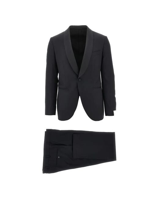 Luigi Bianchi Black Shawl-Lapel Single-Breasted Wool Suit for men