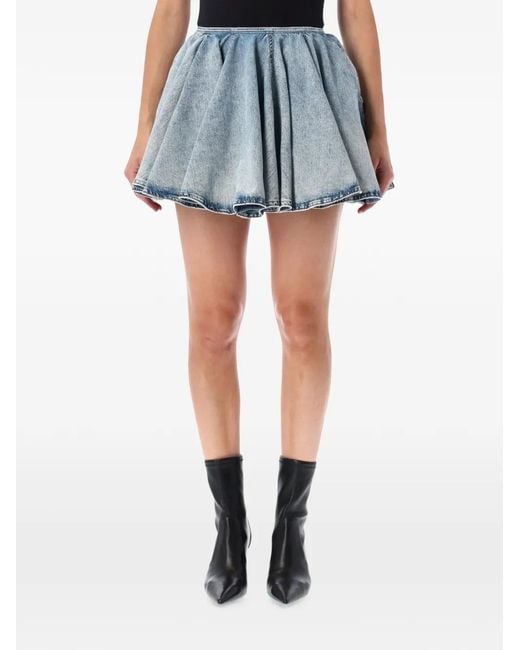 Haikure Blue Ziggy Acid-Wash Mini Skirt