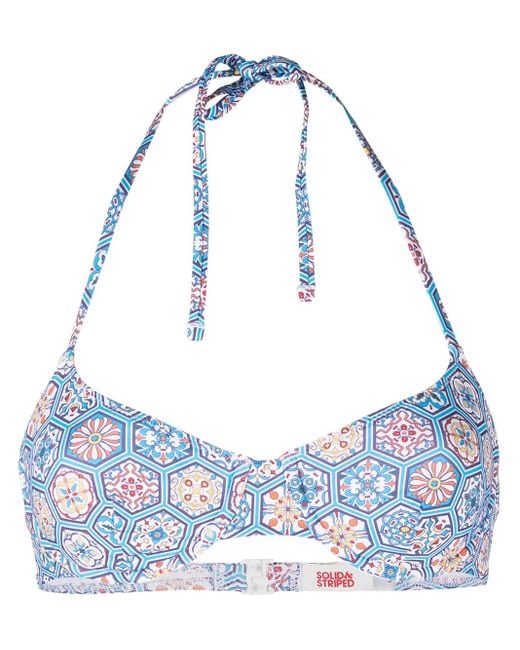Solid & Striped Blue Ginger Geometric Bikini Top