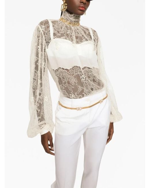 Dolce & Gabbana White Sheer-lace Top