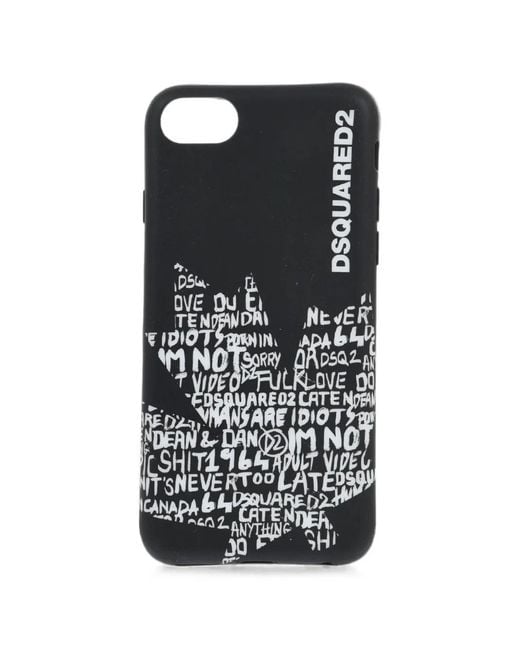 DSquared² Black Leaf-Print Logo-Detail Iphone 8 Plus Case for men