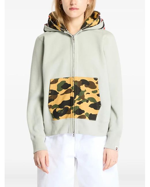 A Bathing Ape Gray Camo-Panel Shark-Print Hoodie