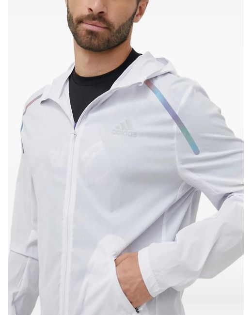 Adidas White Reflective-Stripe Hooded Jacket for men