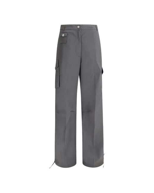 Ganni Gray Patch-Pocket Cargo Pants