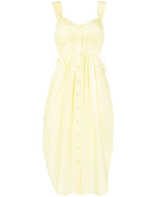 Oroton Cotton Ruched Button-up Midi Dress in Yellow - Lyst