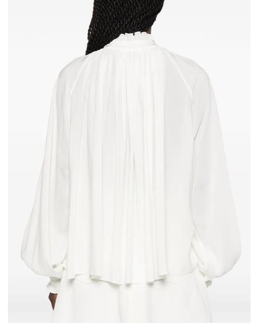 PT Torino White Claudia Ruffled Tie-Neck Blouse