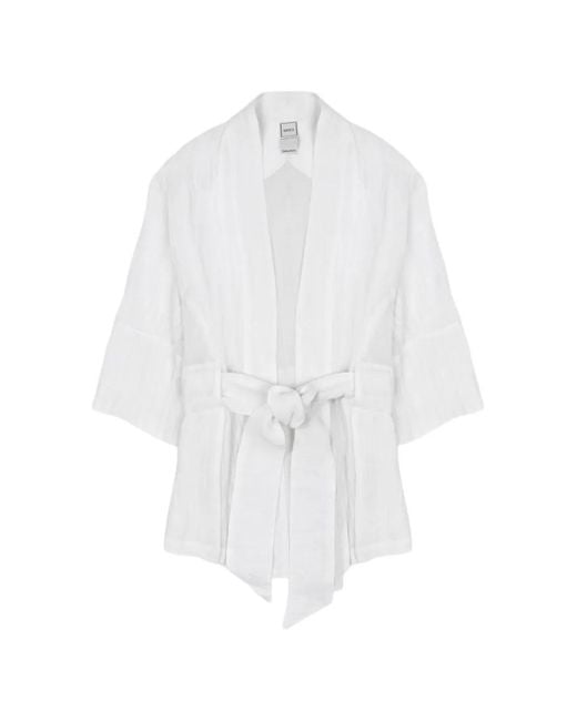 Chaqueta Con Cinturón 120% Lino de color White