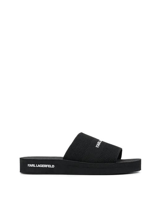 Karl Lagerfeld Black Logo-Print Slides for men