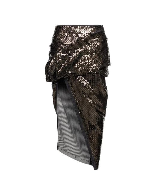Rick Owens Black Sequin-Embellished Draped Midi Skirt