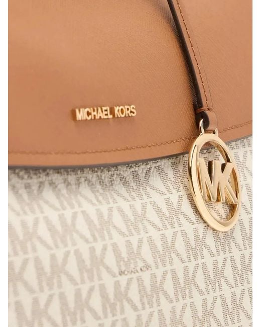 Michael Kors Natural Logo-Print Leather-Trim Satchel Bag