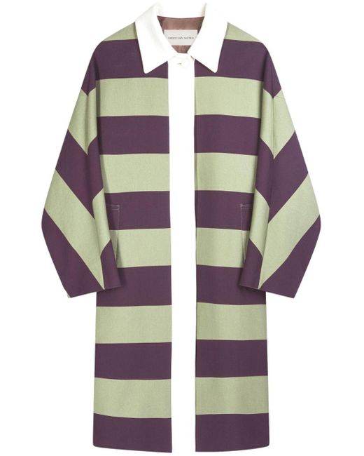 Dries Van Noten Green Striped Cotton Coat