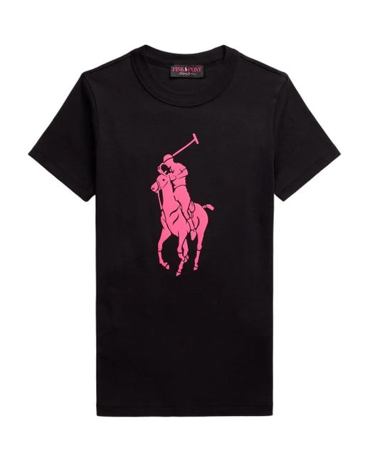Polo Ralph Lauren Black Pink Pony T-Shirt mit Rundhalsausschnitt