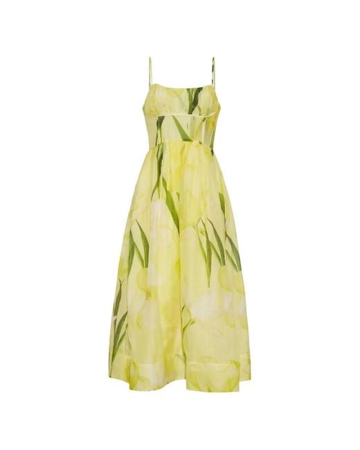 Cara Cara Yellow Alba Floral-Print Midi Dress