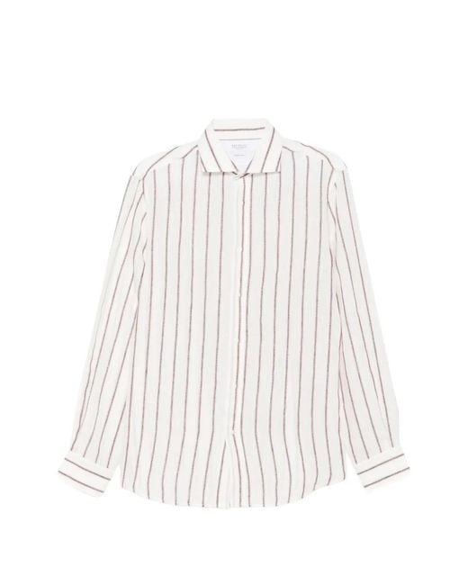 Brunello Cucinelli White Striped Shirt for men