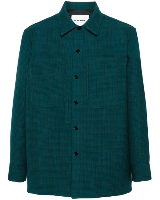 Jil Sander Green Checked Wool Overshirt for men