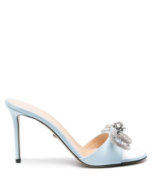 Mach & Mach White Crystal-embellished Bow-detail Mules