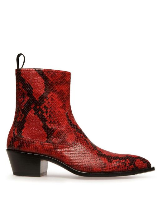 Bally Red Snakeskin-print Leather Boots for men