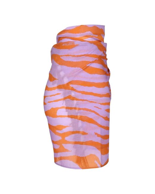 The Attico Red Animal-Print Fringed Skirt