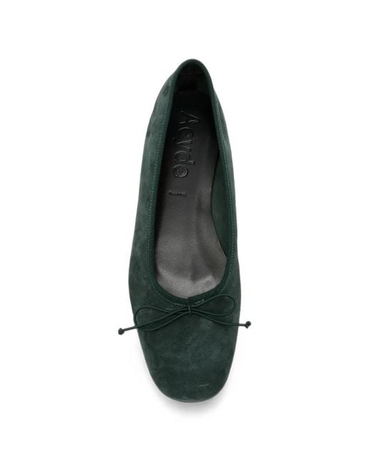 Aeyde Green Bow-Detail Suede Ballet Flats