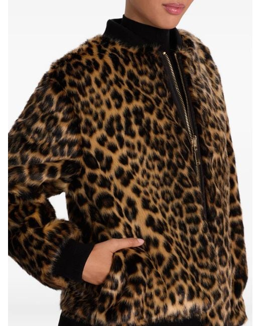 Alice + Olivia Black Leopard-Print Bomber Jacket