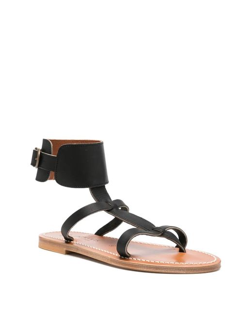 K. Jacques Black Ankle-Cuff Flat Sandals
