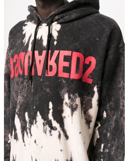 DSquared² Black Reverse Logo-Print Bleached Hoodie for men