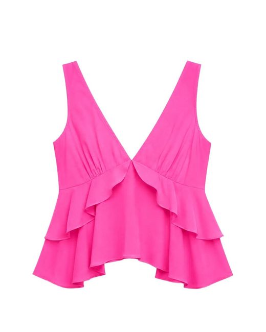 Fleur du Mal Pink Ruffled Silk Top