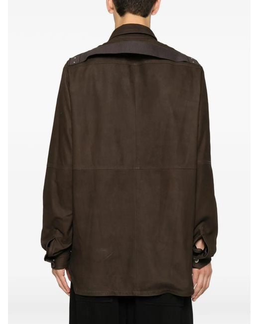 Rick Owens Brown Leather Press-Stud Shirt for men
