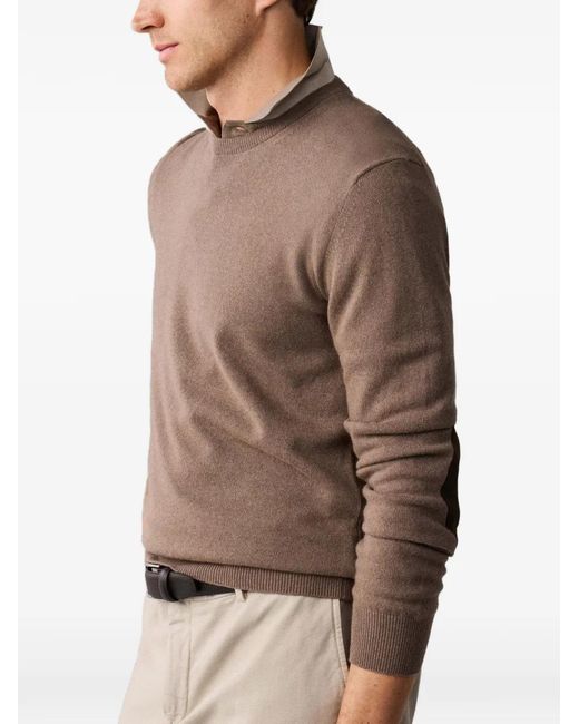 Hackett Brown Elbow-Patch Crew-Neck Knit for men