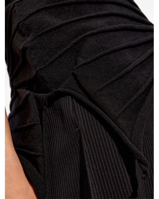 Top asimmetrico a righe di Pleats Please Issey Miyake in Black