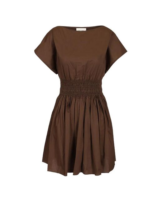 Matteau Brown Shirred-Waist Organic Cotton Mini Dress