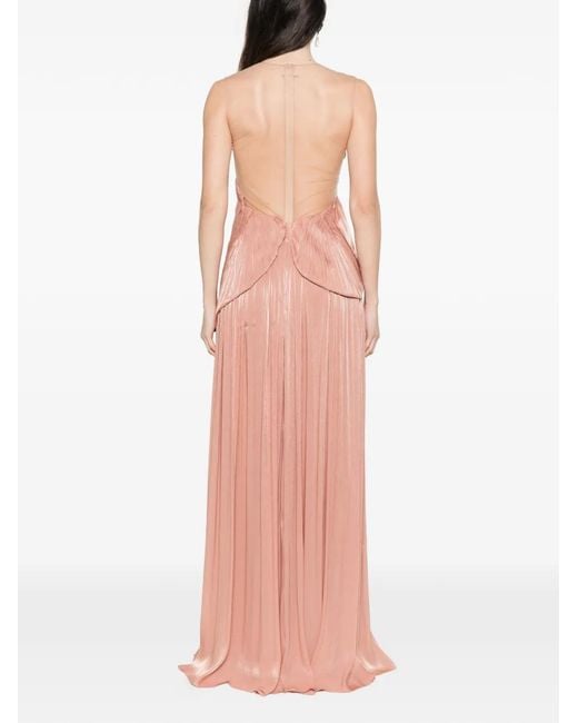 Costarellos Pink Serenne Lame Georgette Gown