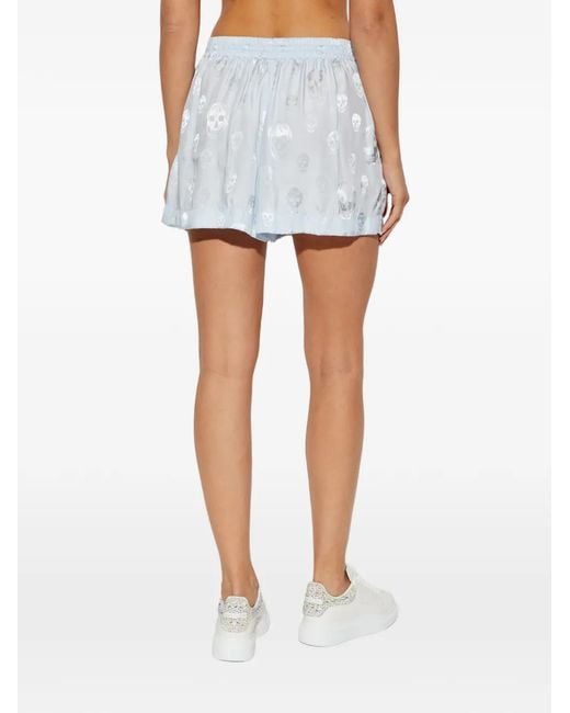McQueen Blue Skull-Print Drawstring Shorts