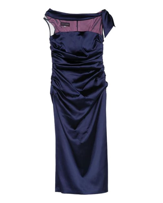 Talbot Runhof ドレープ サテンドレス Blue