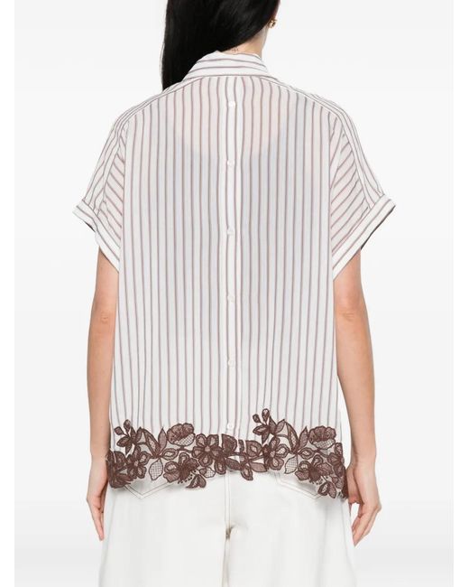 ERMANNO FIRENZE White Striped Floral Shirt