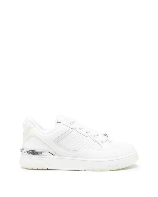 Versace White Greca Embossed Leather Sneakers for men