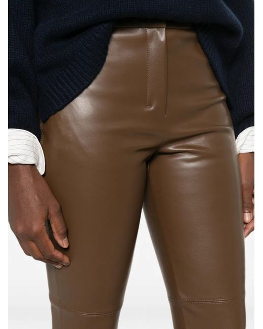 Max Mara Gray Straight-Leg Leather-Effect Trousers