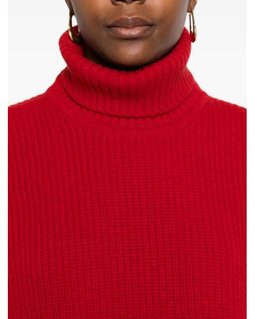 DAVANTINO Red Turtleneck Sleeveless Wool Sweater